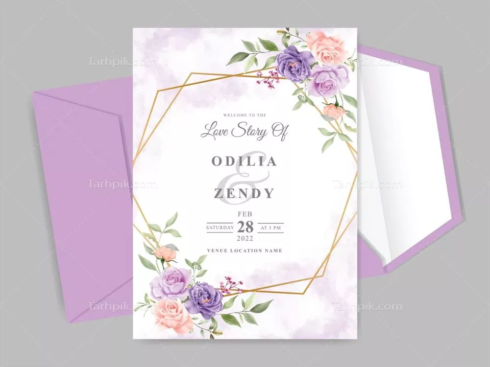 وکتور الگوی کارت دعوت عروسی با طراحی گلهای زیبا و جذاب