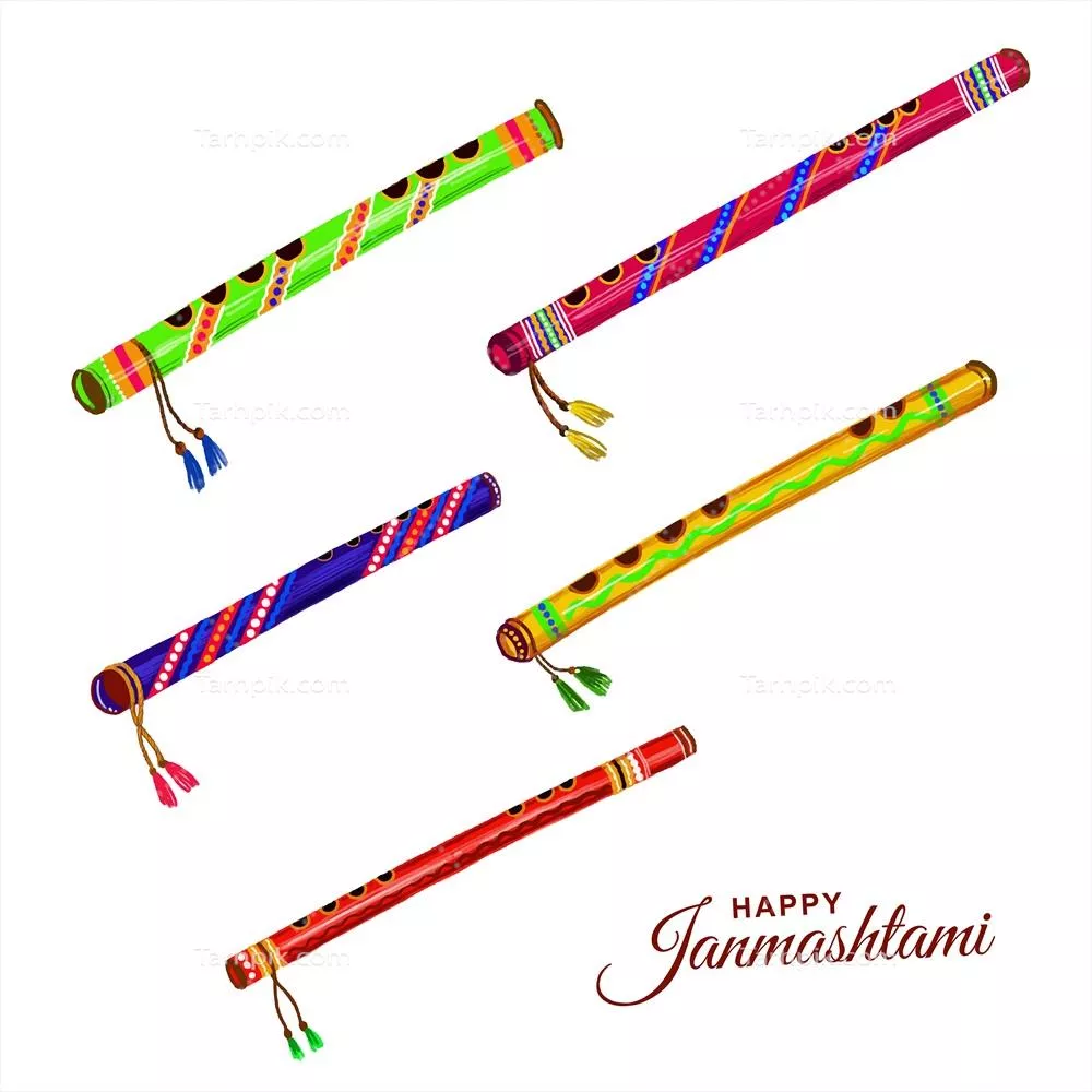 وکتور پسزمینه کارت هنری شگفتانگیز با نقاشی نی و تولد کریشنا