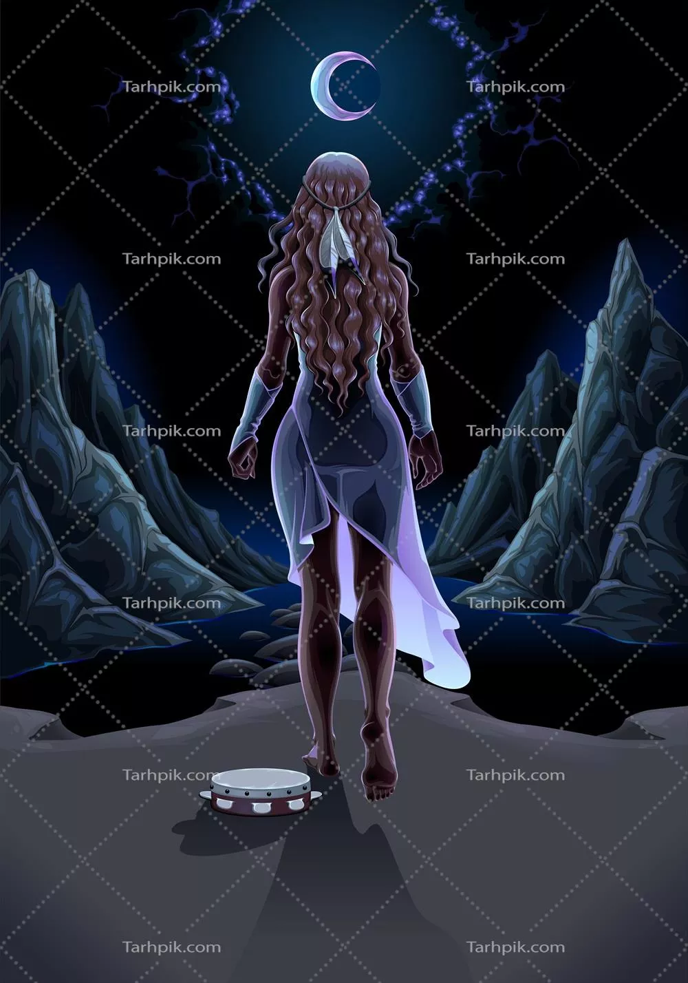 وکتور تصویر هنری دختری زیبا که در شب به تنهایی قدم میزند - تخیلات بصری