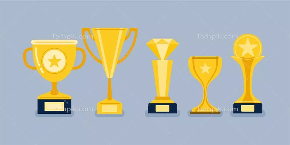 وکتور ست جوایز و جایزه‌های زیبای طلایی با اشکال متنوع و واقع‌گرایانه