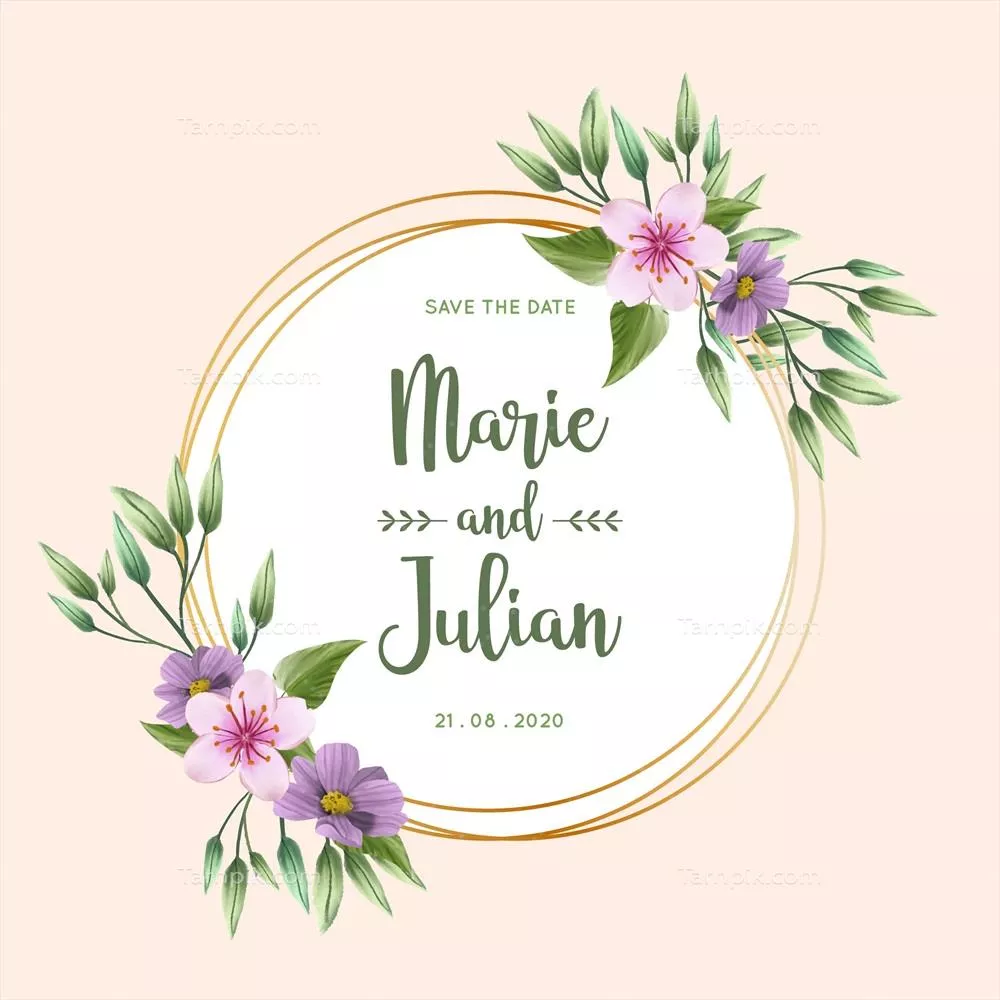 قاب گلدار طلایی زیبا برای زفاف با طراحی وکتور