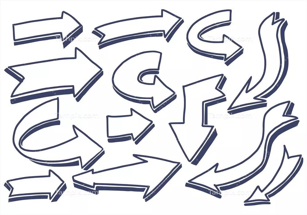 وکتور مجموعه طراحی خلاقانه و زیبا از پیکانهای دستی و ترسیمی