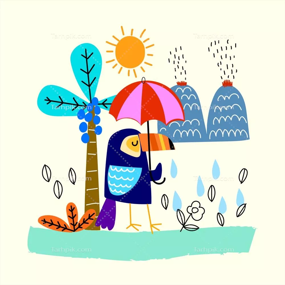 وکتور کاراکتر انیمیشن پرنده توکان زیبا به سبک دستکشیده