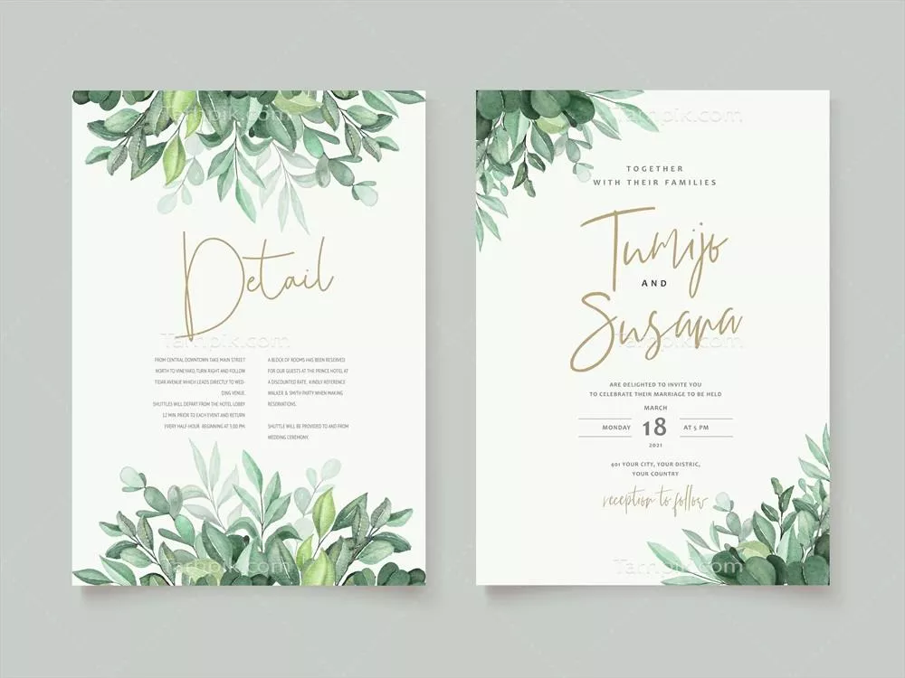 وکتور کارت دعوت عروسی با طراحی گلهای آبرنگی زیبا و شیک برای مراسم خاص