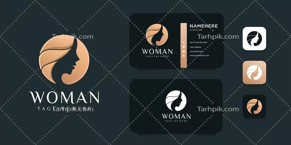 وکتور طراحی لوگوی طلا با تصویر صورت زنانه زیبایی و جاذبه منفی