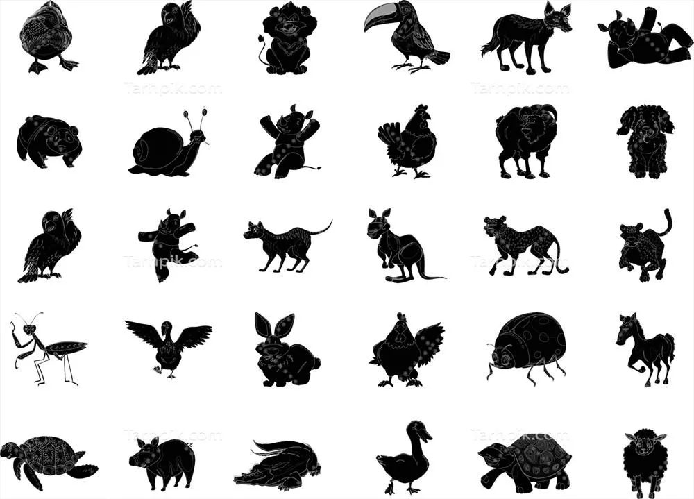 وکتور مجموعه بزرگ و خندهدار از حیوانات خانگی و وحشی و موجودات دریایی