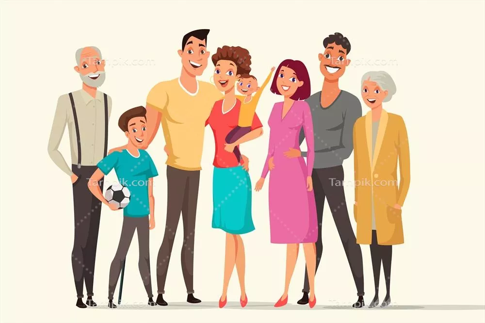 تصویر وکتوری از خانواده بزرگ در حال ایستادن با طراحی جذاب