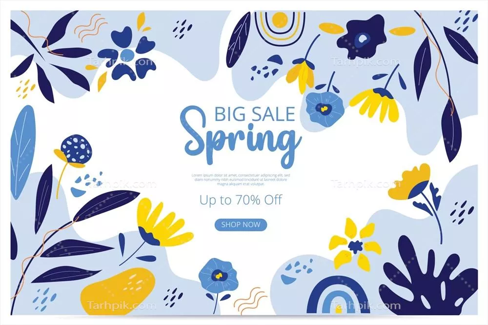 وکتور بنر فروش بزرگ بهاری با طراحی گل های ارگانیک و شکوفه های زیبا