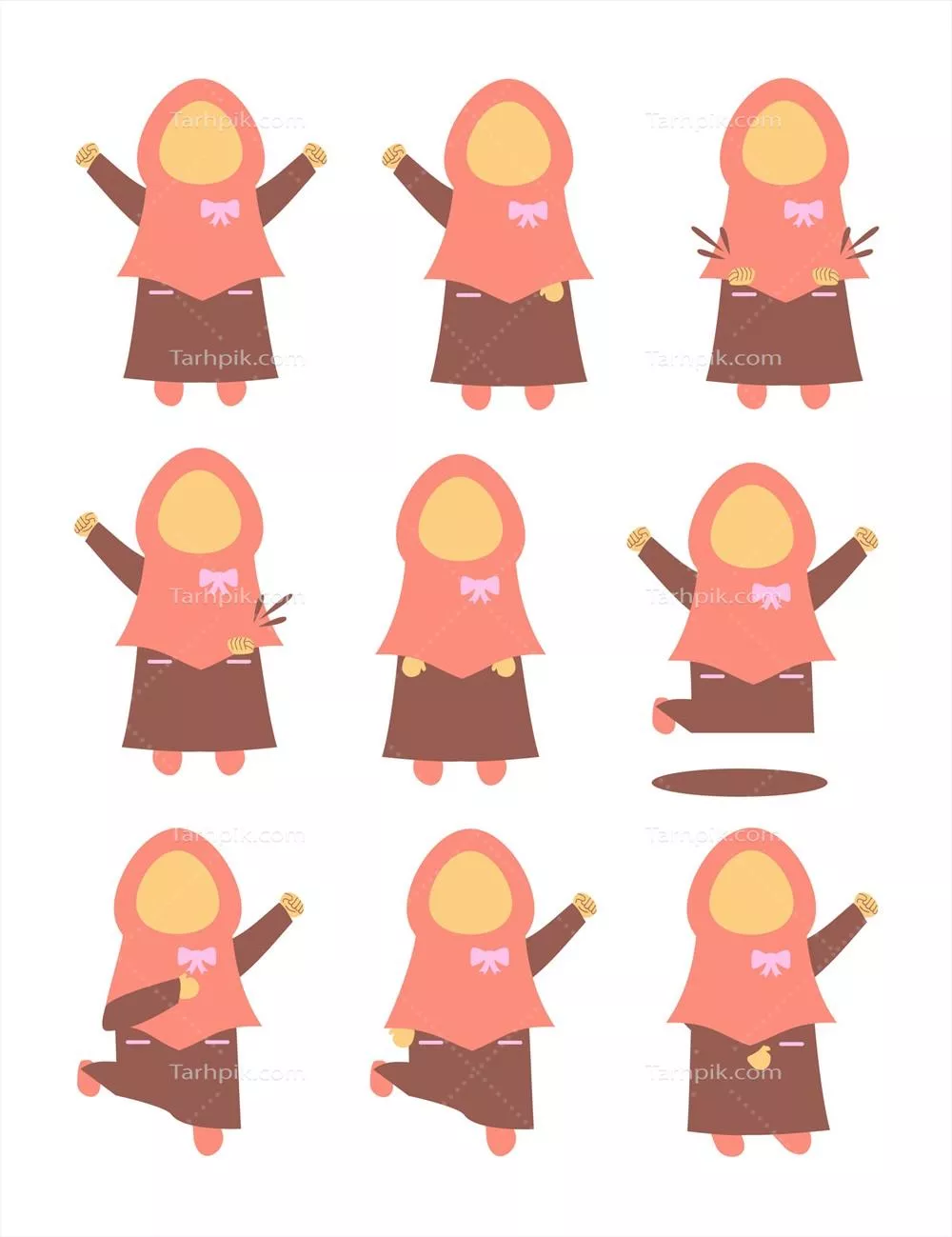 وکتور مجموعهای بزرگ از کاریکاتور دختران مسلمان با حالتی شاد و شاداب