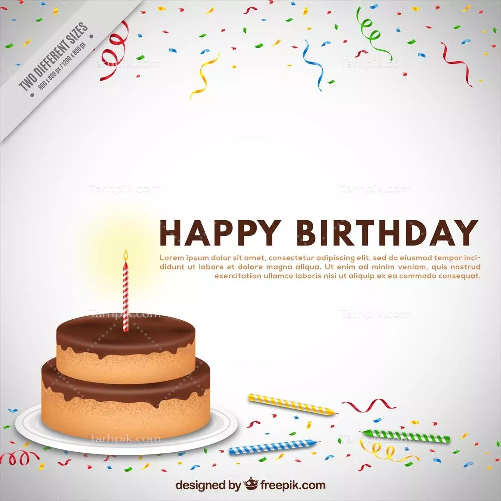 وکتور پسزمینه کیک تولد با تصاویر رنگارنگ و کنفتی زیبا