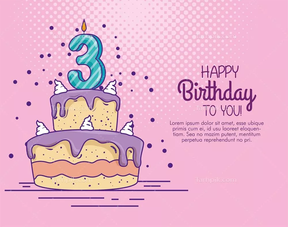 تزیین کیک تولد با شمع شماره سه به شکل وکتور