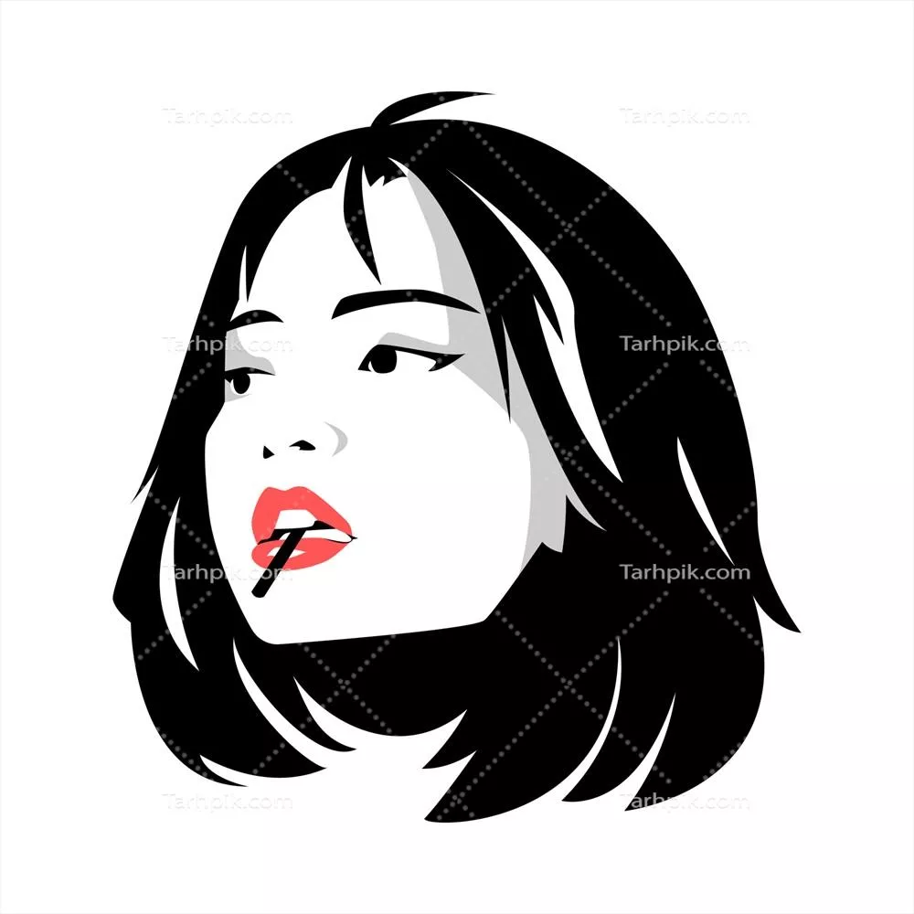 وکتور پرتره زیبای چهره به سبک پاپ آرت سیاه و سفید