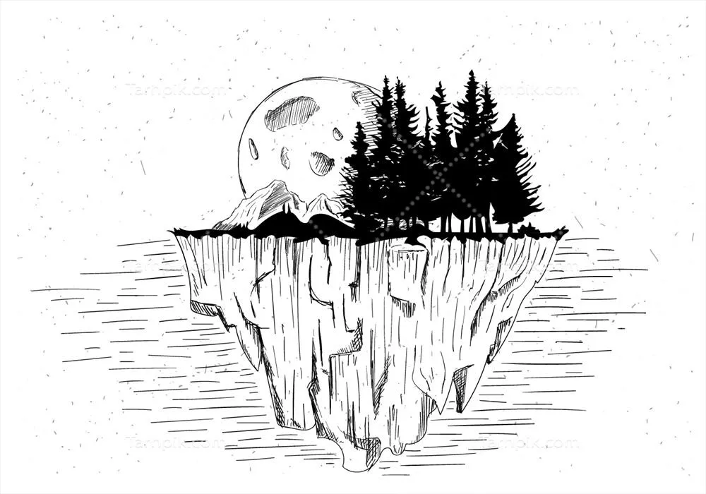 تصویر سیاه و سفید طراحی شده از منظره به صورت وکتور برای استفاده در وب و کارت تبریک