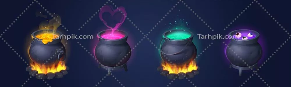 وکتور جوشیدن معجونهای جادوئی در دیگهای سیاه جادوگران و جادوگران