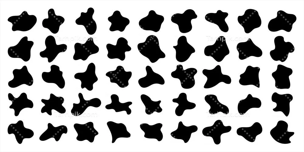 وکتور مجموعه اشکال سیال سیاه و مستقل بر روی پس‌زمینه سفید