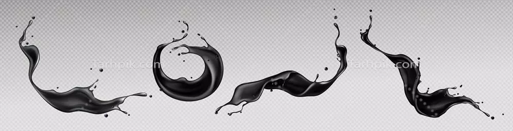 طرح وکتوری از ریختن و چرخش مایع سیاه با پاشش قطرات