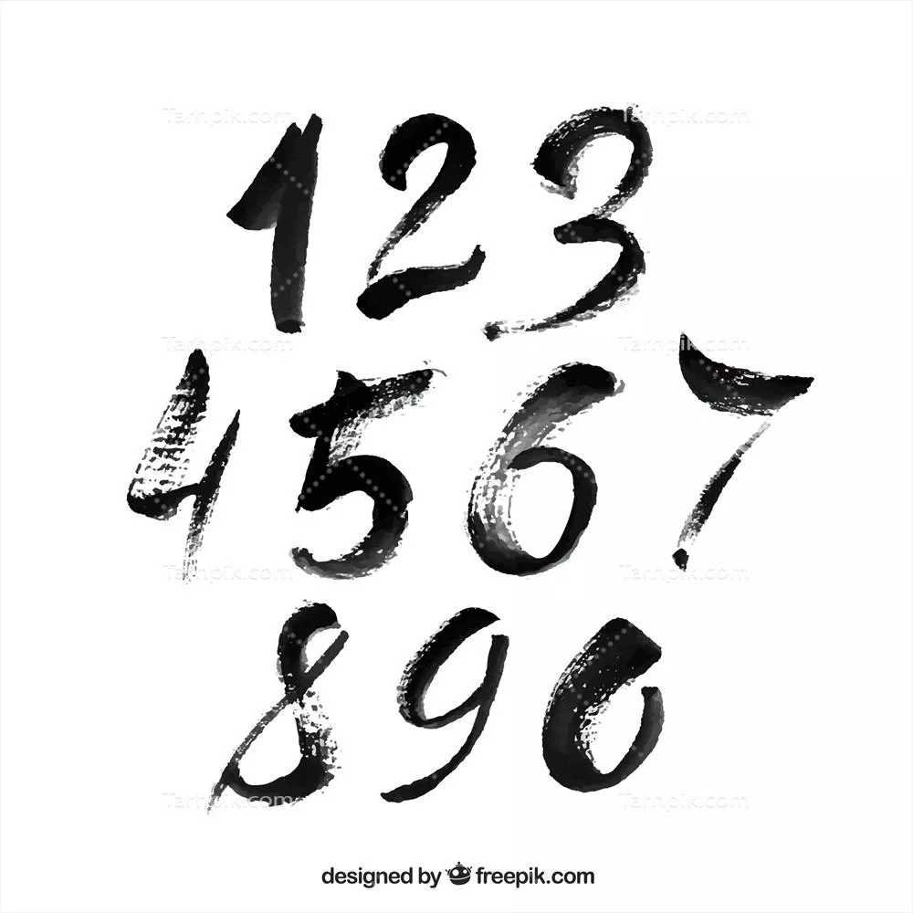 مجموعه اعداد سیاه با سبک گچی و وکتور برای طراحی گرافیکی