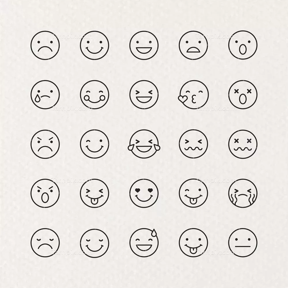 مجموعه ایموجی با حاشیه سیاه بر روی پس‌زمینه بژ با وکتور