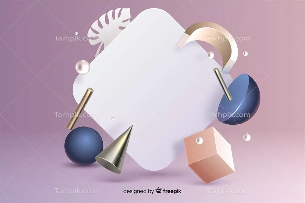 وکتور بنر خالی با اشکال هندسی و افکت سه بعدی بر روی سطح گرادیانت صورتی