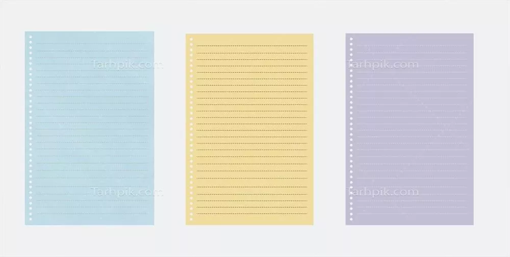 وکتور ورق‌های کاغذ پانچ‌دار با خط‌های خالی برای نوشتن و سازماندهی اطلاعات