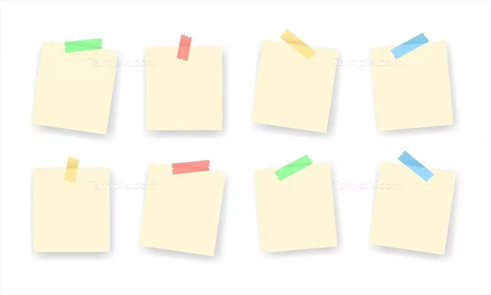 وکتور یادداشتهای بدون متن روی کاغذ خالی چسبانده شده بر روی پسزمینه سفید