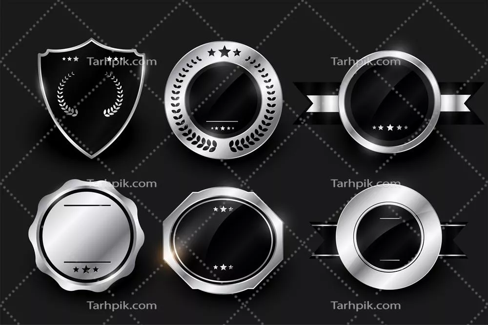 طراحی وکتور برچسب ها و نشان های براق و نقره ای خالی