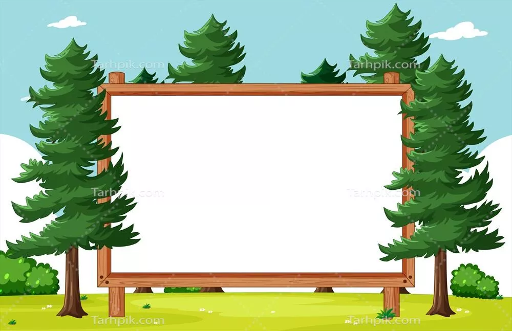 وکتور قاب چوبی خالی با تصاویری از درختان صنوبر در پارک