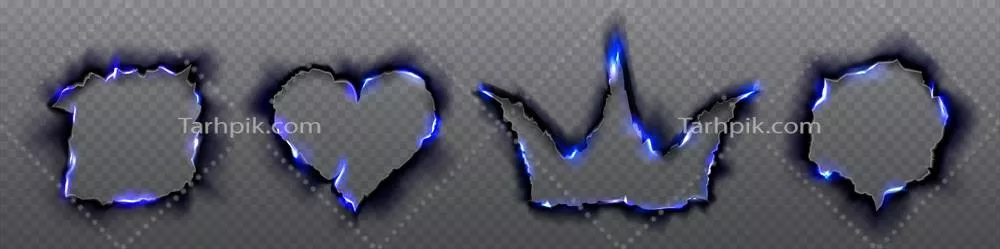 قاب سوراخ سوخته آبی با شکل قلب و تاج - طراحی وکتوری