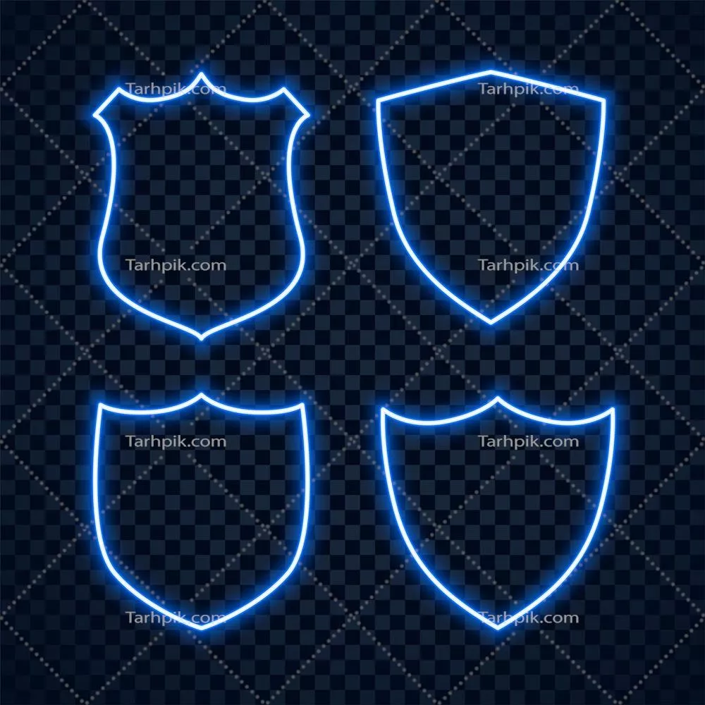 وکتور مجموعه علائم حفاظتی با سپر نئون آبی و طراحی مدرن