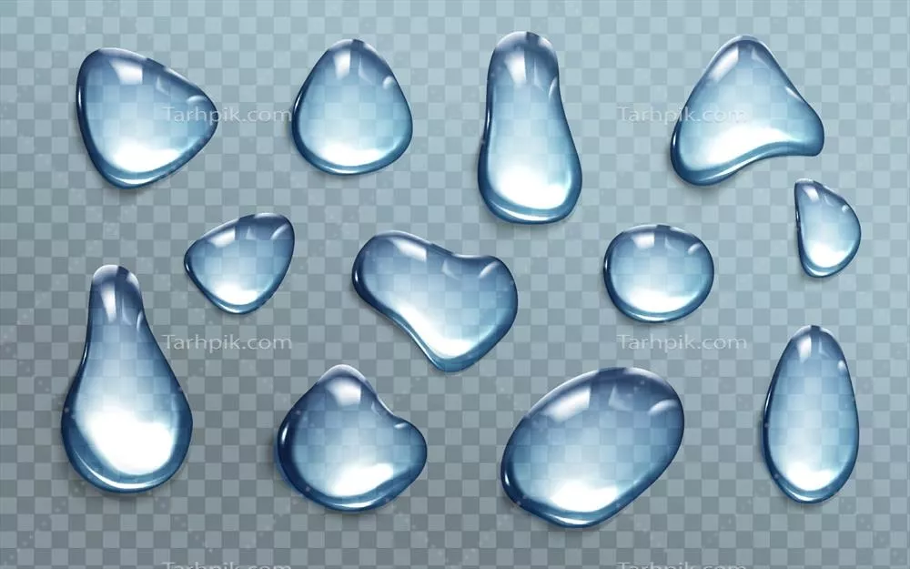 وکتور قطرات آب آبی روی پسزمینه شفاف - زیبایی طبیعی و منحصر به فرد
