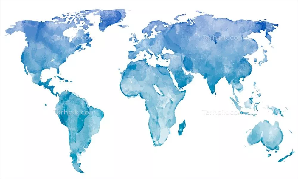 نقشه جهان به صورت وکتور با طراحی آبی آبرنگی و زیبا