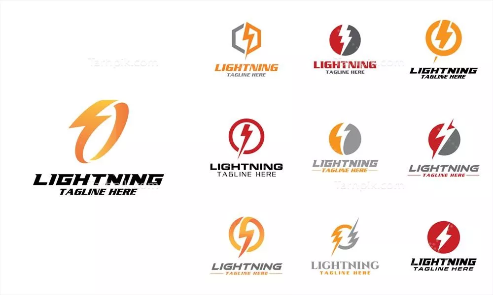 وکتور مجموعه طراحی لوگوی پیچ و مهره مرتبط با رعد و برق و طوفان