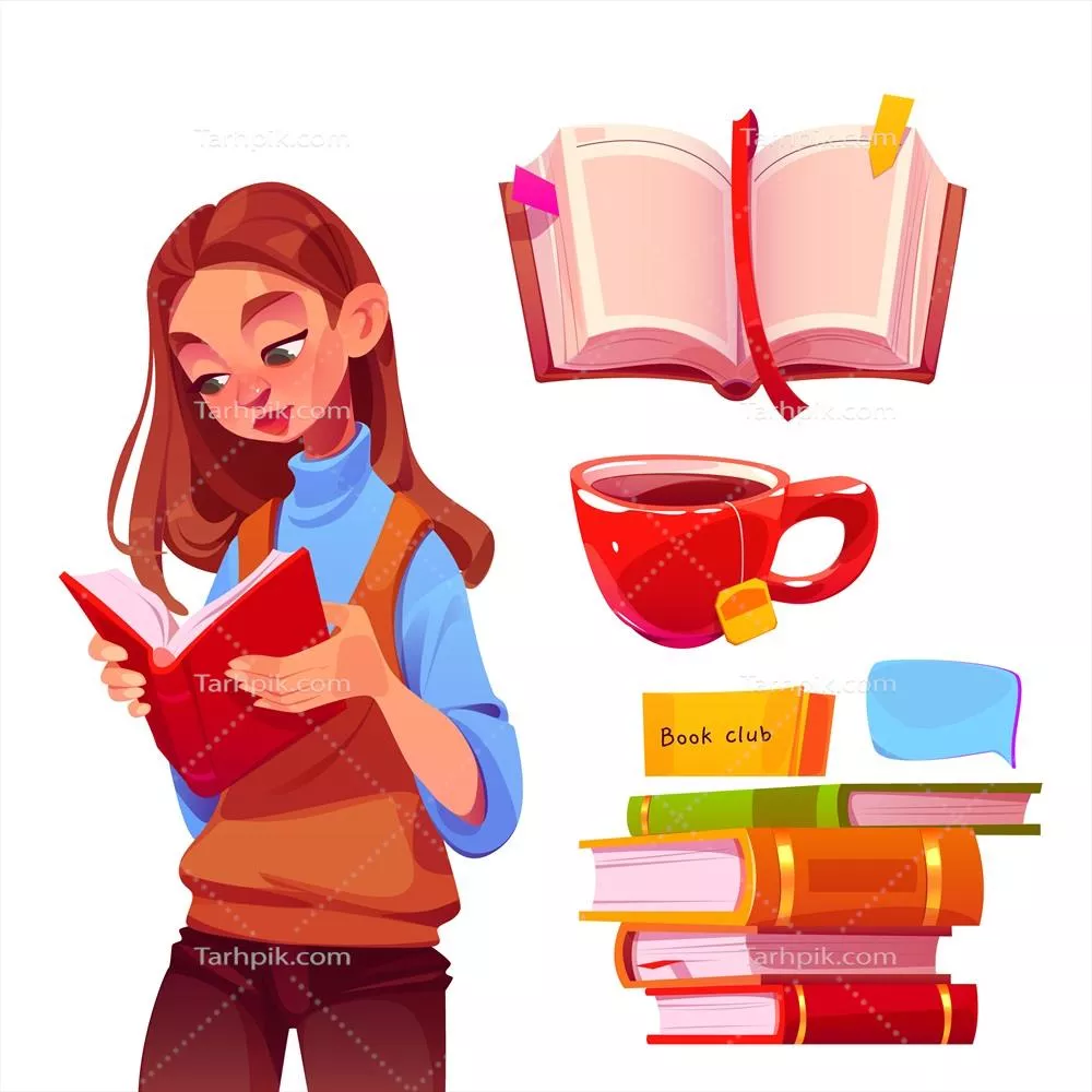عناصر کارتونی وکتور برای باشگاه کتاب: دنیای تخیل و مطالعه