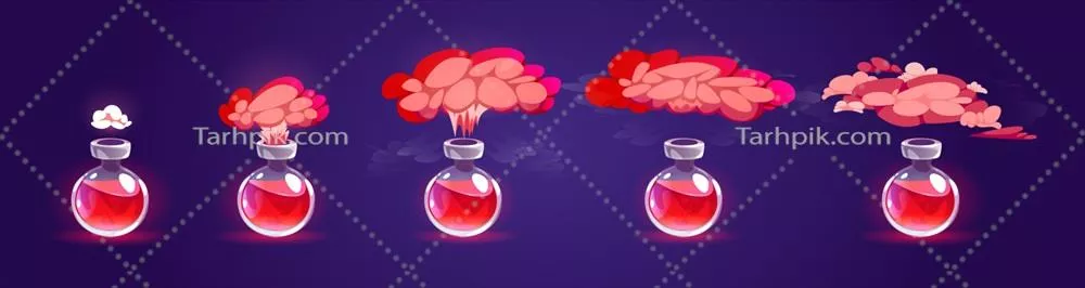 وکتور کتابچه اسپرایت بطری حاوی معجون و ابر دود برای بازی های ویدیویی