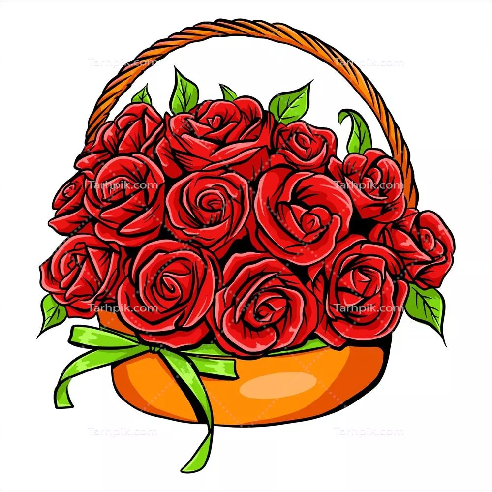 وکتور گلدانی از گلهای رز در سبد زیبا و شیک برای هدیه خاص