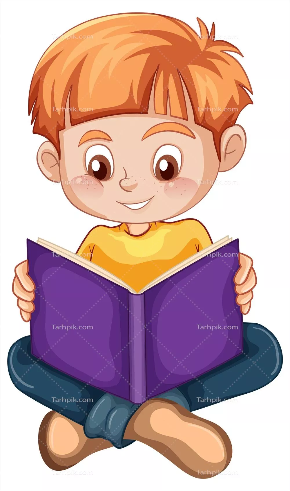 وکتور نقشبرجسته پسر نشسته بر روی زمین در حال خواندن کتاب