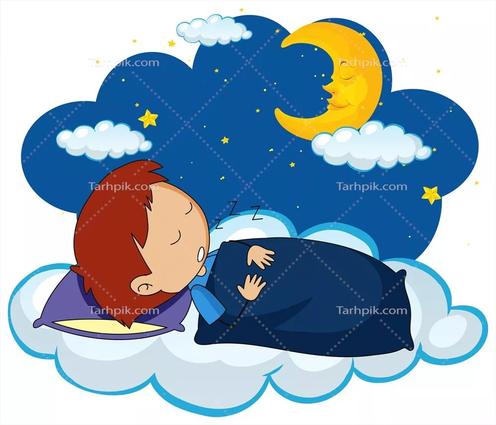 وکتور تصویری زیبا از پسری که در شب خوابیده است با ستاره های درخشان