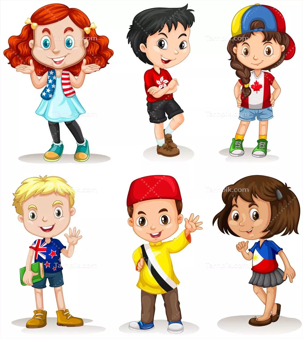 وکتور تصویری از پسران و دختران از کشورهای مختلف و فرهنگهای گوناگون