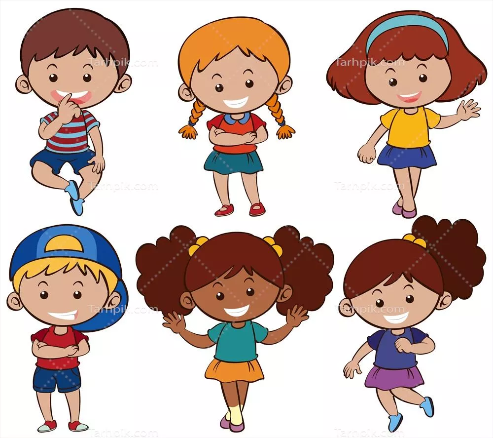 وکتور تصویری زیبا از دختران و پسران با لبخندهای شاد و دلنشین