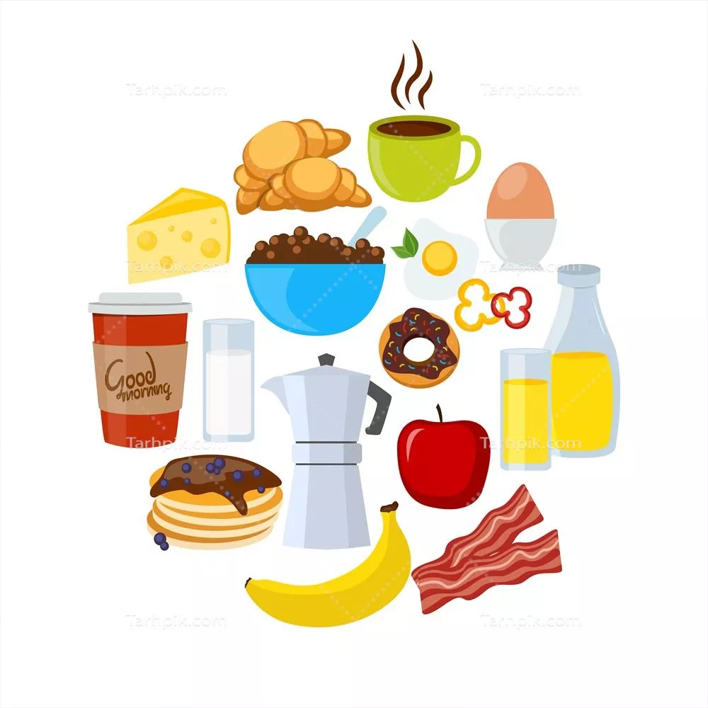 مجموعه آیکونهای مسطح صبحانه با طراحی وکتوری زیبا
