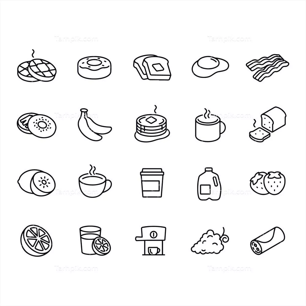 طراحی گرافیکی آیکون های صبحانه به صورت وکتور با کیفیت بالا