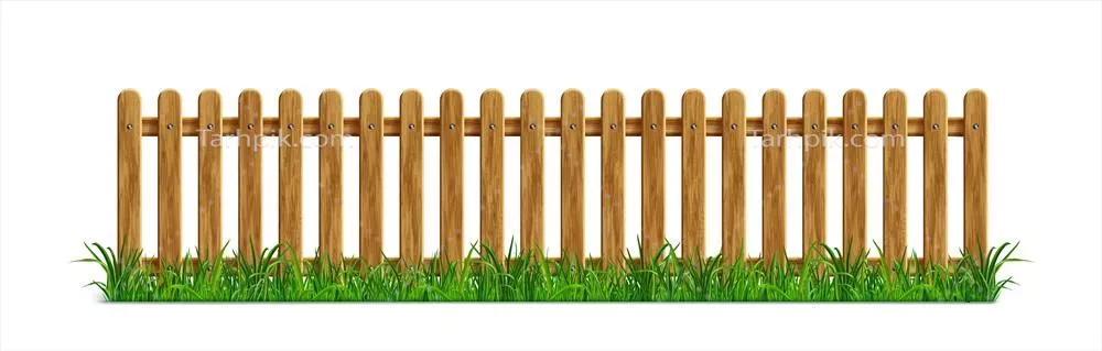 نقاشی وکتور حصار چوبی قهوهای و چمن سبز در حال رشد