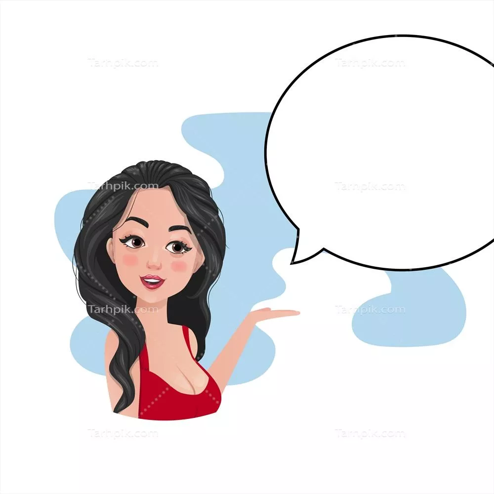 وکتور دختر قهوه‌ای در لباس قرمز با دستی زیر ابرهای تفکر