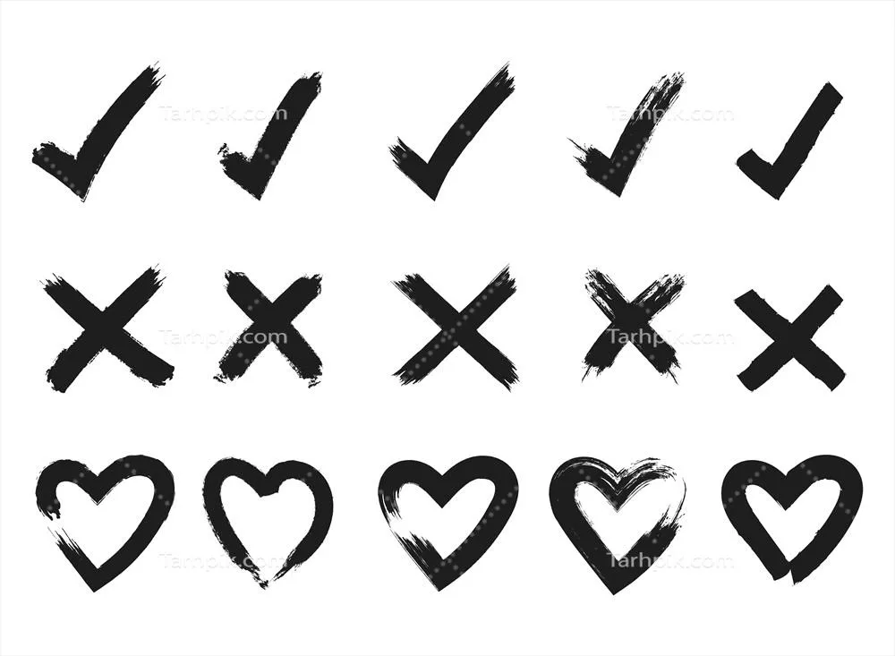 وکتور ضربه قلم مو با طرح قلب و نشانهای چک و ضربدر