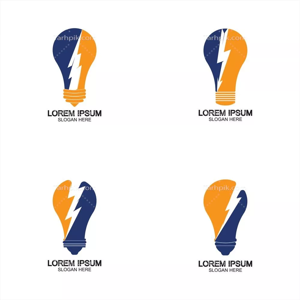 وکتور طرح لوگو و آیکون مفهومی لامپ با نماد انرژی و رعد و برق
