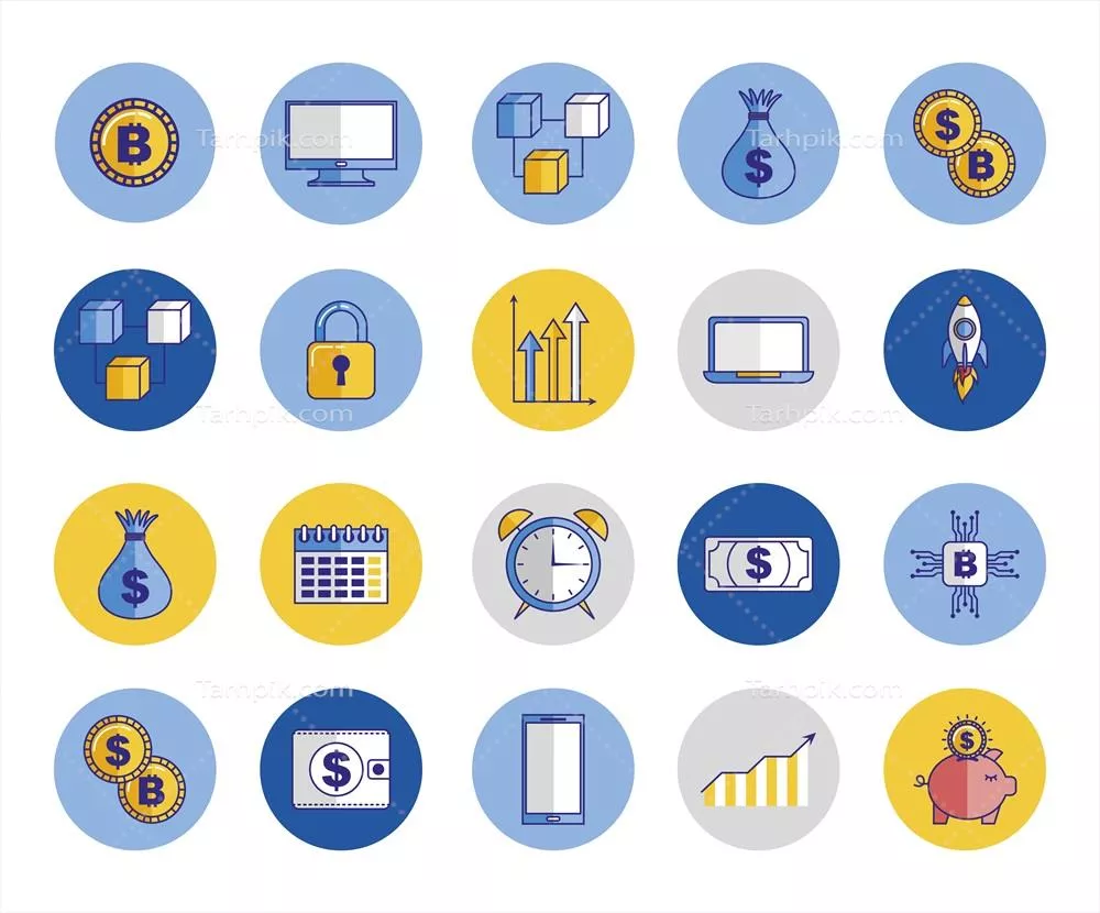 وکتور کتابخانه آیکونهای اقتصادی و مالی برای ایجاد طرحهای بسته