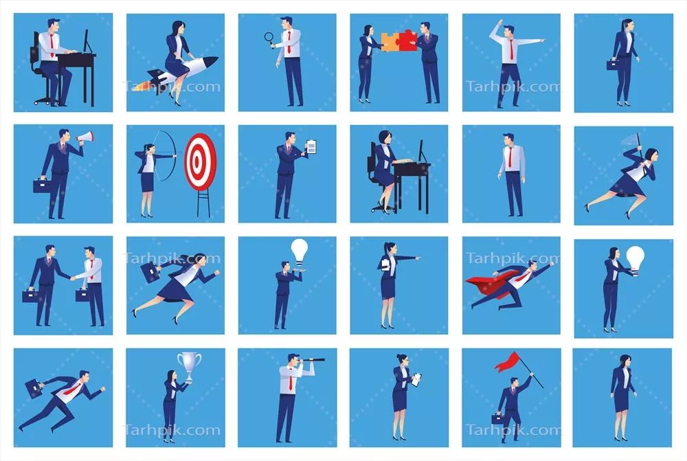 وکتور بستهای از بیست و شش آواتار شخصیتهای شیک و حرفهای تجاری