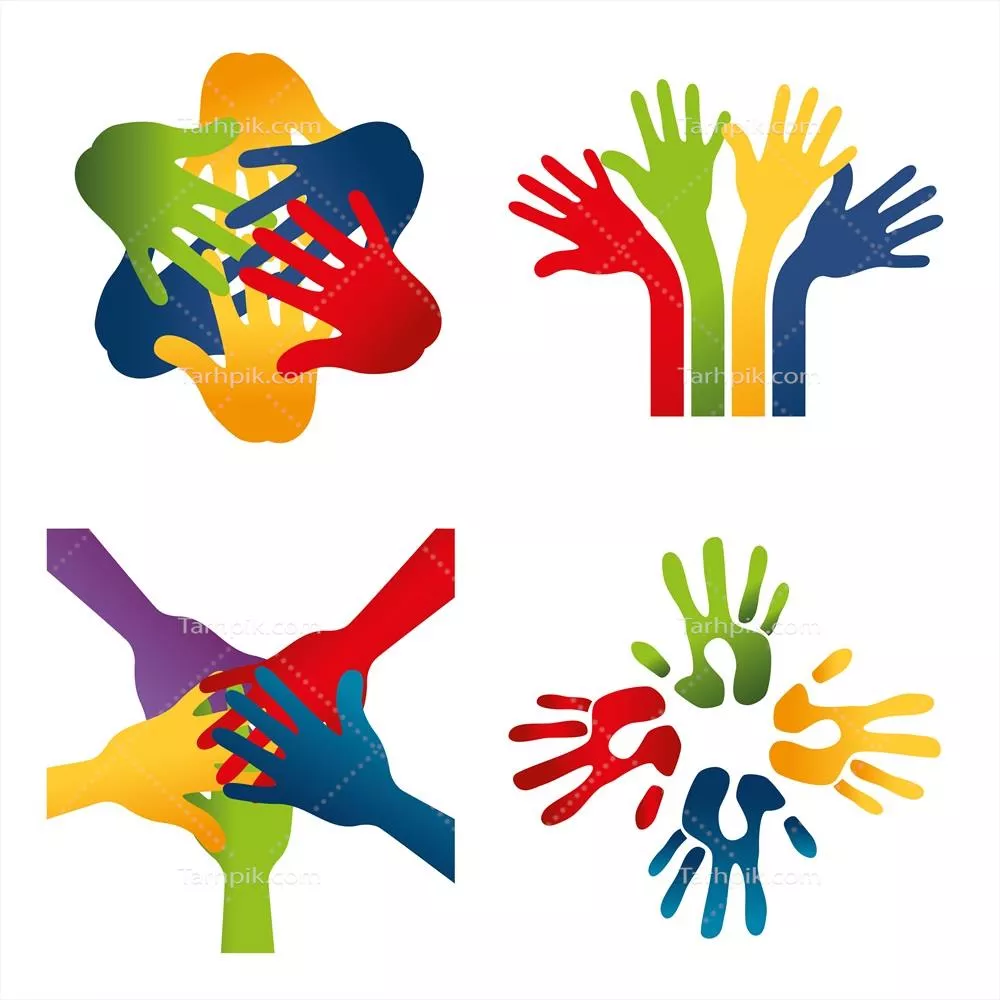 وکتور سیلوئت گروهی از دستان نماد همکاری و کار تیمی