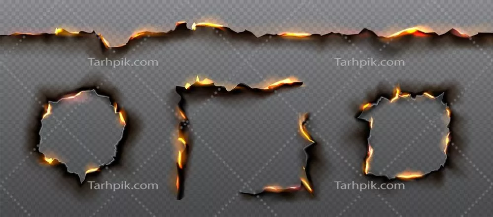 افکت وکتور بافت سوختگی لبه کاغذ و حفره گوشه آتش