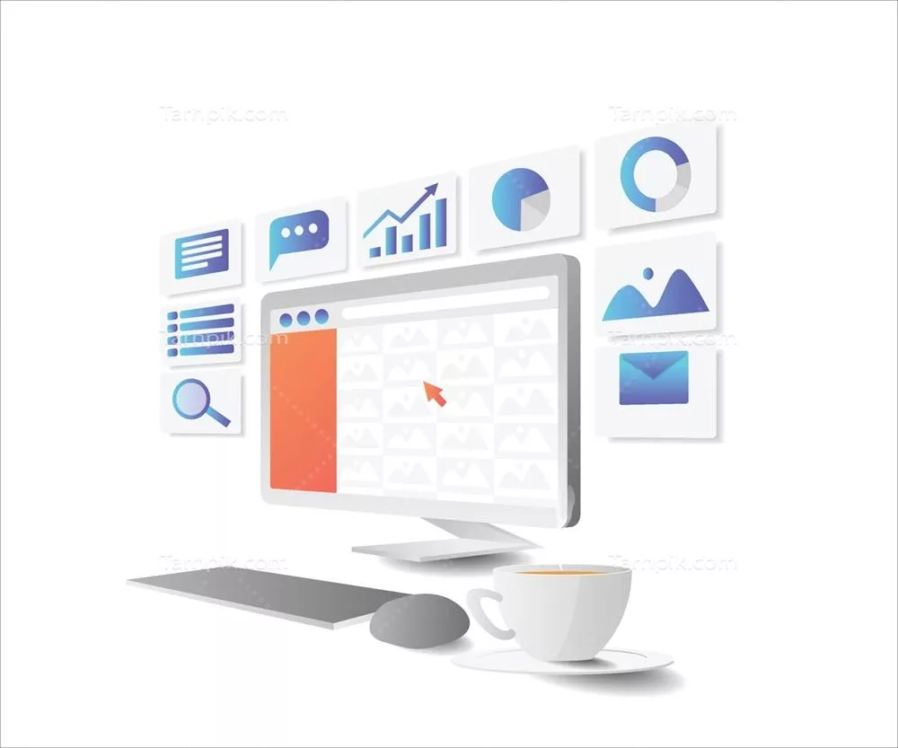 وکتور تصویر ایزومتریک تحلیل کسب و کار با کامپیوتر در حال کار